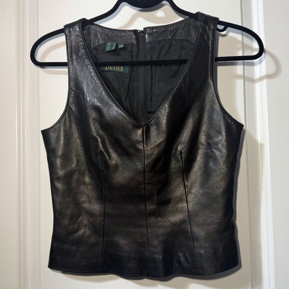 Vtg 90s Danier Black Leather Corset Tank Top – Size 2 – Made in Canada – Western - Picture 1 of 6